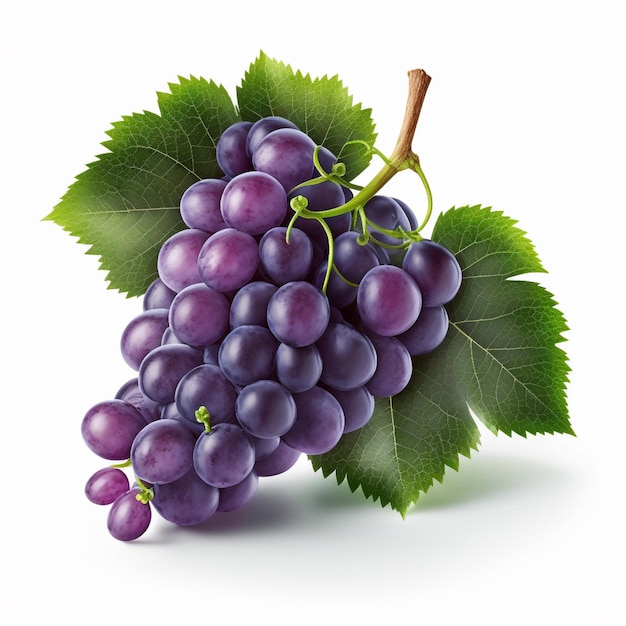 Fioletowa kiść czerwonych winogron na białym tle