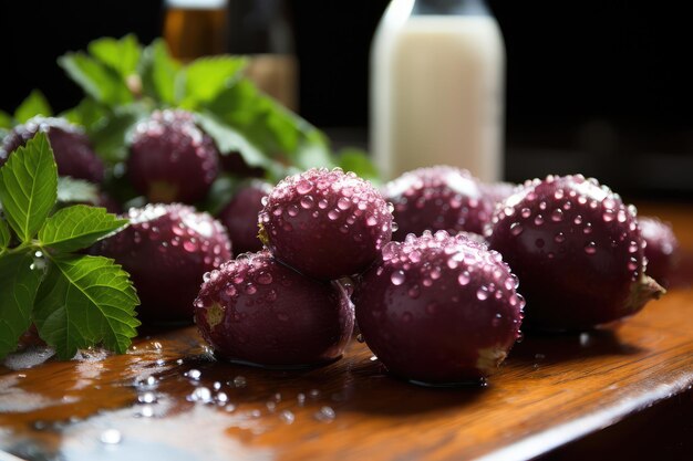 fioletowa marakuja na kuchennym stole, profesjonalna fotografia reklamowa żywności