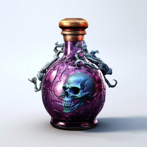 fioletowa szklana butelka z czaszką i uchwytem smoka generatywny ai