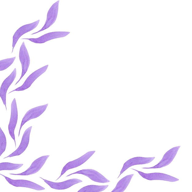 Zdjęcie fioletowe abstrakcyjne liście obramowania ramki ręcznie rysowana akwarela izolowana na białym tle może być używana do banerów z zaproszeniami i innych produktów drukowanych