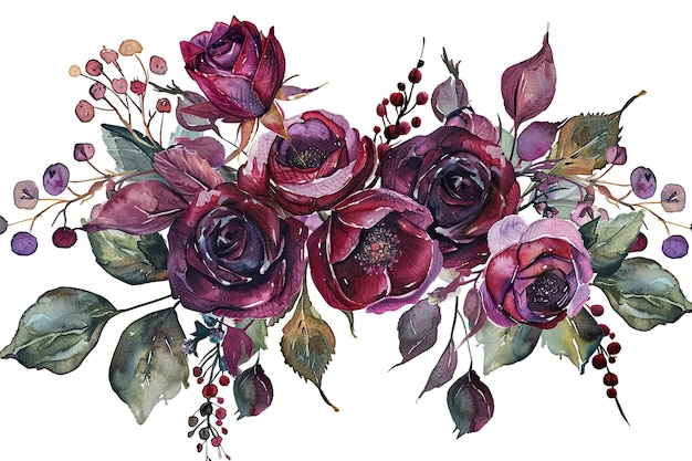 Fioletowe, fioletowe i burgundzkie kwiatowe akwarele na zaproszenie ślubne