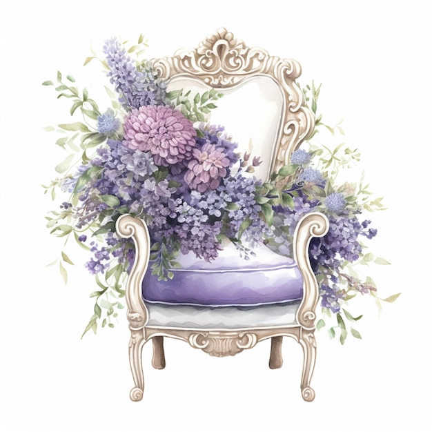 Fioletowe krzesło z fioletowymi kwiatami