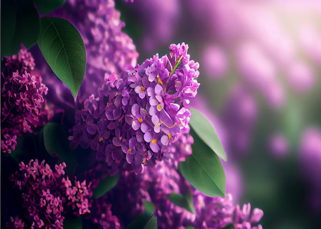 Fioletowe kwiaty bzu wiosenny kwiat tło AI Generowane