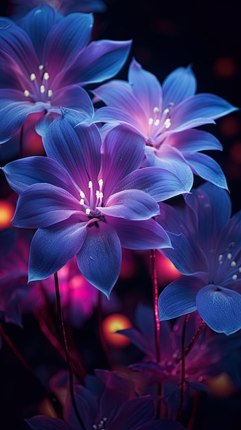 fioletowe kwiaty z światłem na nich
