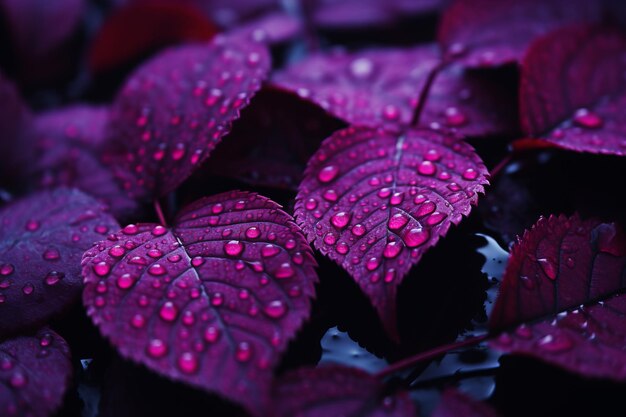 Zdjęcie fioletowe liście z kropelkami wody