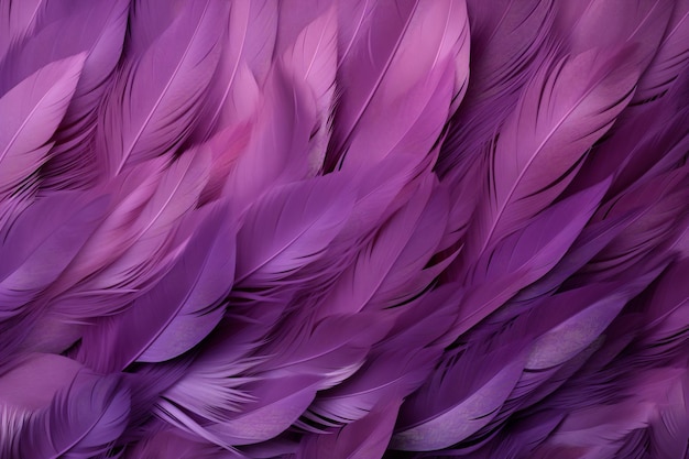 Fioletowe pióra tło Fiolettowe pióra wzór Pióra tło Pióra tapeta pióra ptaków wzór AI Generatywny