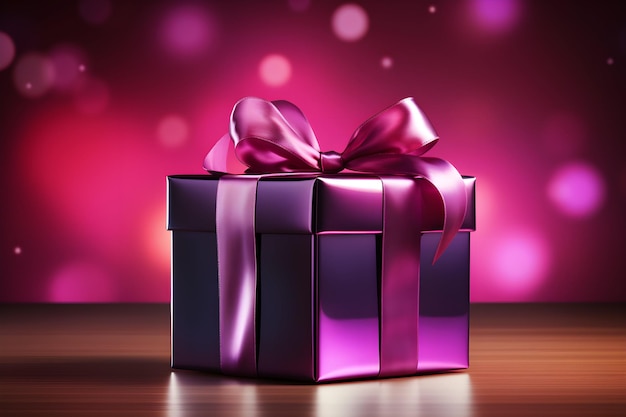 fioletowe pudełka 3d na prezenty z fioletową wstążką na fioletowym tle