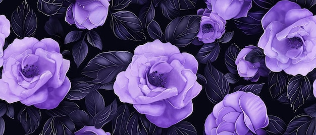 Fioletowe róże z czarnymi liśćmi wzór kwiatowy