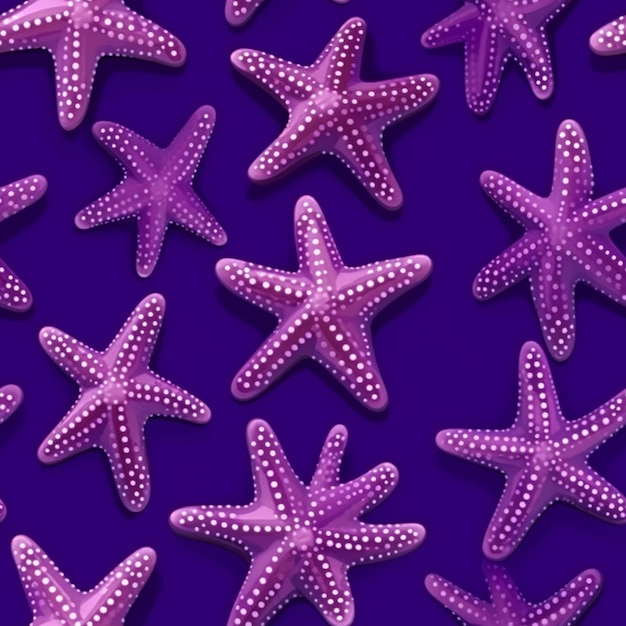 Fioletowe rozgwiazdy są ułożone we wzór na fioletowym tle generatywnego ai