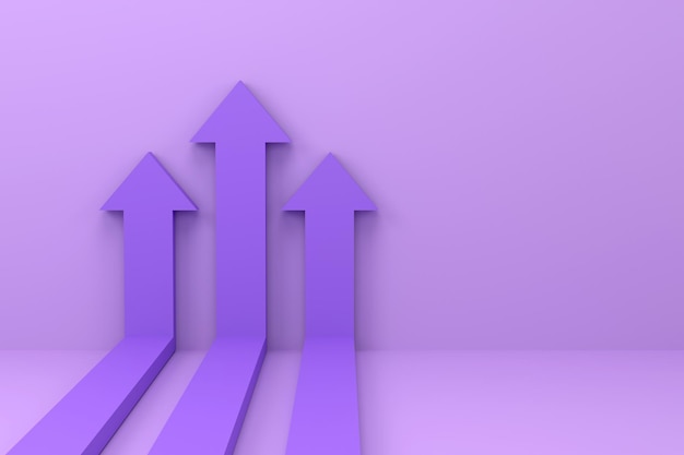 Fioletowe strzałki wznoszą się na ściance wykresu wzrostu lub wykresie bicia rekordu szybkiego wzrostu gospodarczego