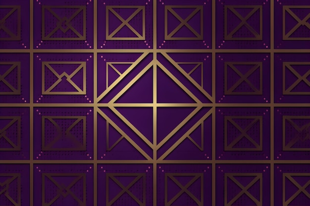 Fioletowe tło ze złotymi kwadratami i trójkątami.