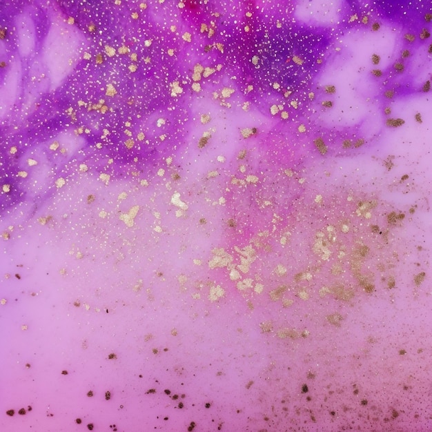 Fioletowo-złota farba brokatowa z różowym tłem generatywnym AI