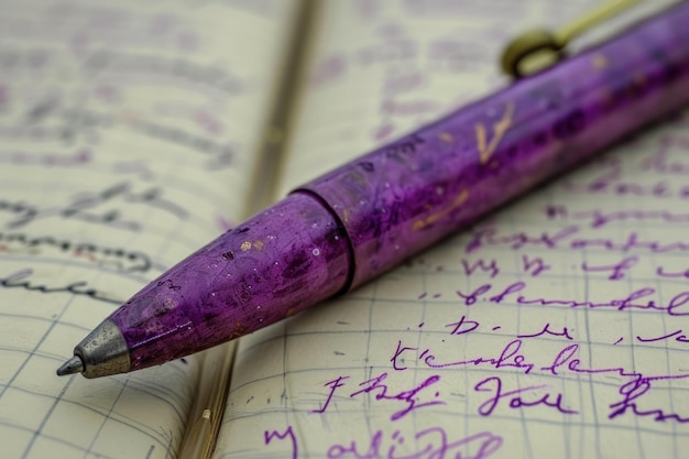 Zdjęcie fioletowy długopis na notatniku