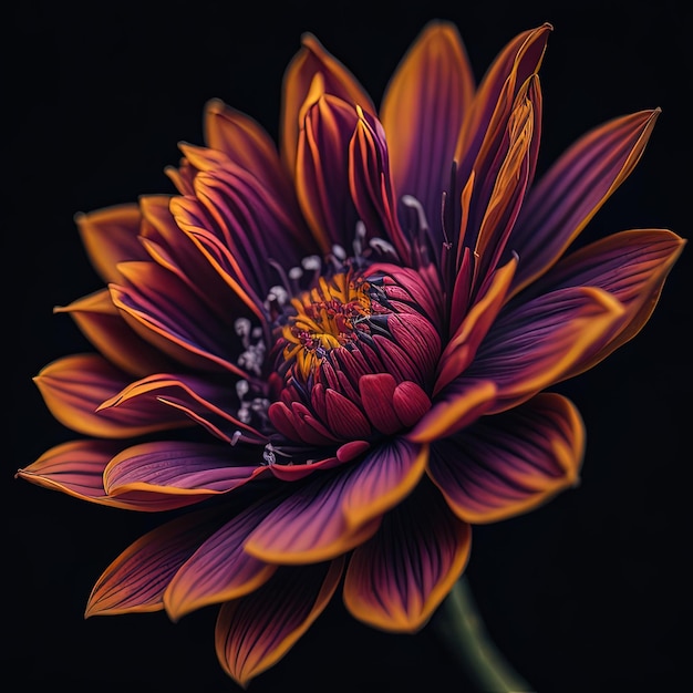 fioletowy i pomarańczowy kwiat z ciemnym tłem