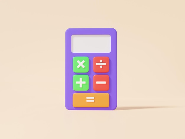 Fioletowy kalkulator ikona na kremowym pastelowym tle obliczenia matematyka numer biznes finansowy wykres ekonomia analityka redukcja kosztów oszczędzanie nauka edukacja koncepcja 3d render ilustracja