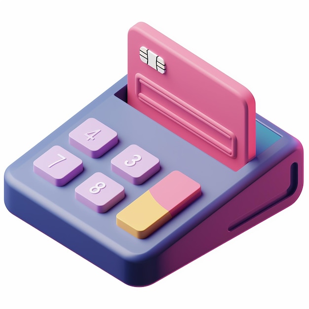 Zdjęcie fioletowy kalkulator z fioletowym przyciskiem, który mówi 