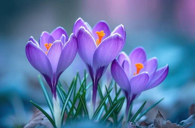 fioletowy krokus kwitnący w wiosennym ogrodzie