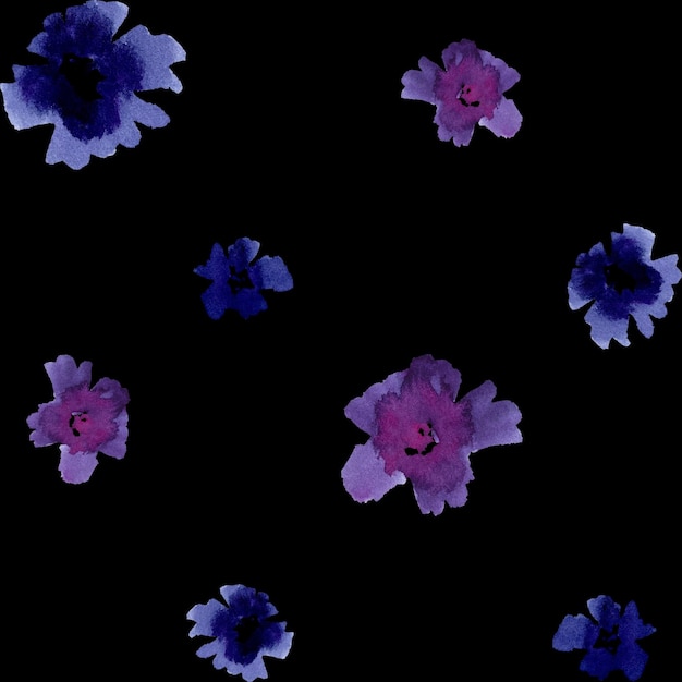 Fioletowy kwiat altówki czarny bezszwowy wzór Akwarela ilustracja Ręcznie rysowane tekstury i izolat
