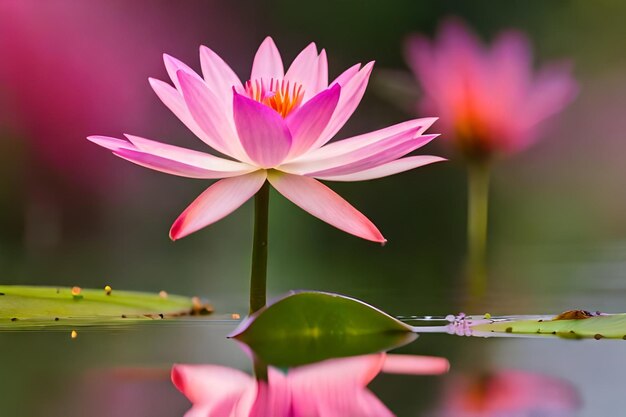 fioletowy kwiat lotosu z odbiciem kwiatów lotosu w wodzie.