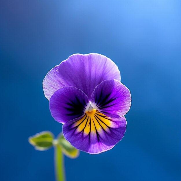 fioletowy kwiat z żółtym środkiem na niebieskim tle generatywna ai