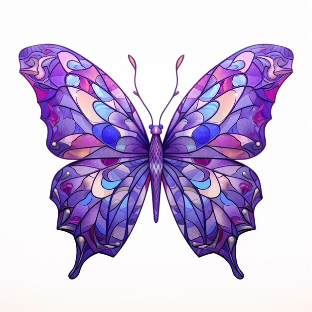 fioletowy motyl z niebieskimi skrzydłami na białym tle z różowymi i niebieskimi akcentami generatywny ai