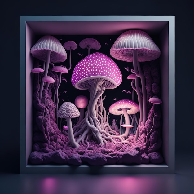 Fioletowy obraz grzyba z fioletowym tłem.