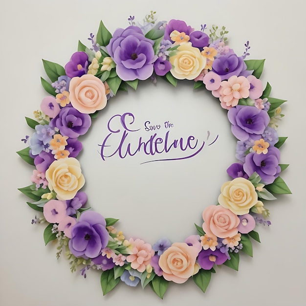 Fioletowy pastelowy wieniec kwiatowy Zapisz datę z akwarelową elegancją