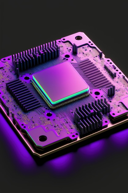 Fioletowy procesor komputerowy na czarnym tle stworzony przy użyciu technologii generatywnej ai