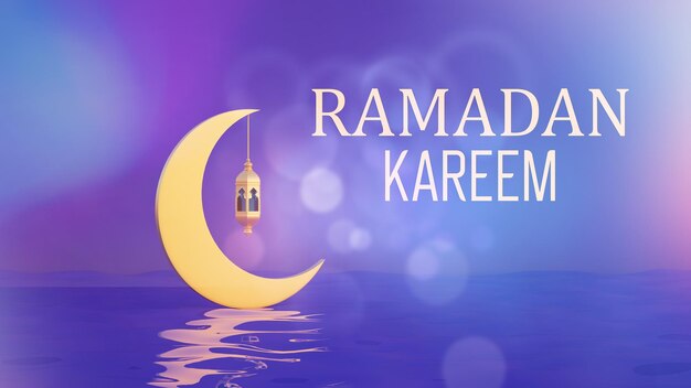 Zdjęcie fioletowy sztandar z księżycem i latarnią na muzułmańskie święta i ramadan