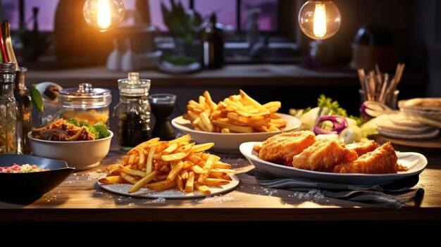 Zdjęcie fish and chips to gorące danie składające się z smażonej ryby w ciasteczku podawanej z frytkami