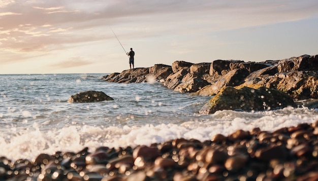 Zdjęcie fisher rock sea rod wschód słońca