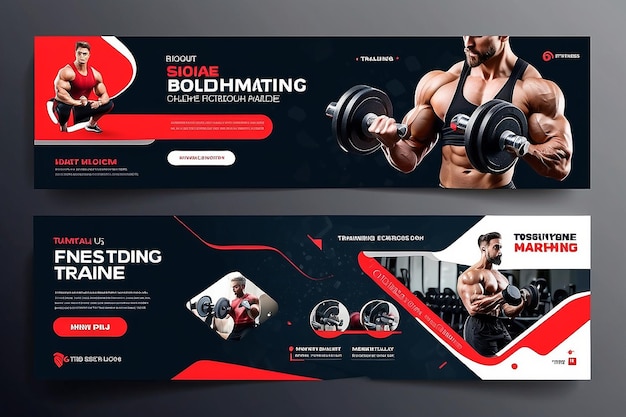 Fitness Social Media Timeline Strona okładka Szablon projektowania Szkolenia i ćwiczenia Sprzedaż baner dla biznesu kulturystycznego