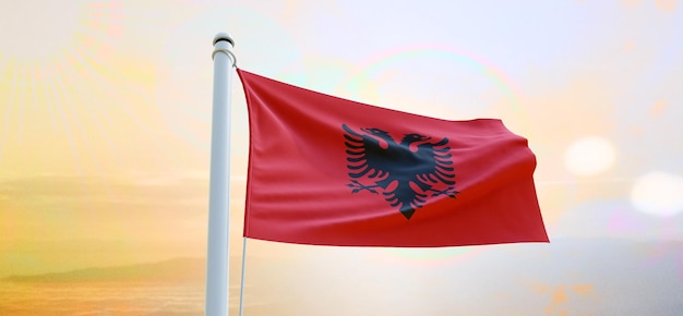 Flaga Albanii 3d Flaga macha banerem i tłem