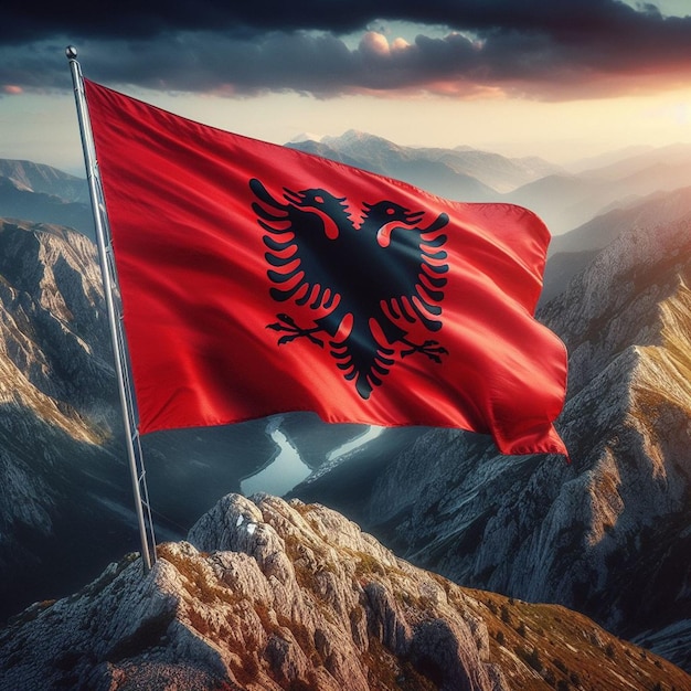 Flaga Albanii na majestatycznej górze - symbol dumy narodowej i piękna przyrody