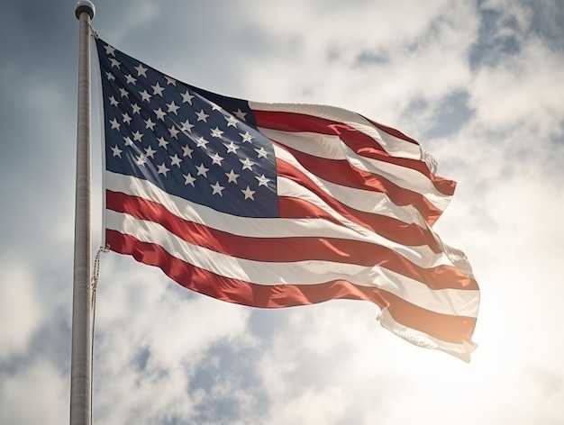 Flaga amerykańska powiewająca na tle nieba