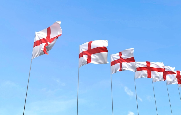 Flaga Anglii macha na tle błękitnego nieba