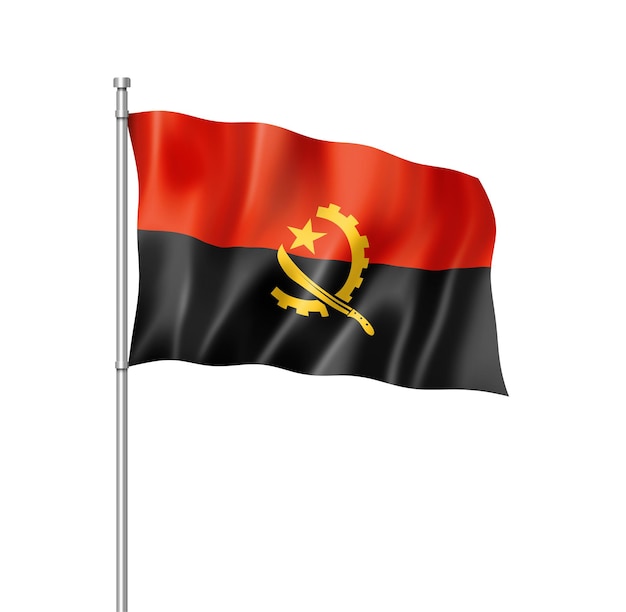 Flaga Angoli, trójwymiarowy render, na białym tle