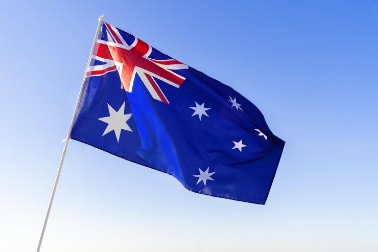 Zdjęcie flaga australii macha z jasnego nieba
