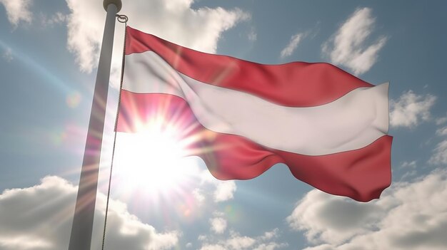 Flaga Austrii odizolowana na błękitnym niebie ze ścieżką przycinającą z bliska machająca flagą Austrii symbole flagi Austrii Generatywna Ai