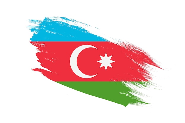 Flaga Azerbejdżanu z efektami malowanymi pędzlem na izolowanym białym tle