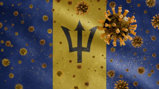 Flaga Barbadosu i wirus mikroskopowy koronawirusa