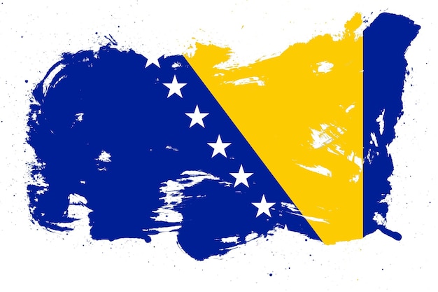 Zdjęcie flaga bośni i hercegowiny z malowanym efektem pociągnięcia pędzlem grunge na białym tle