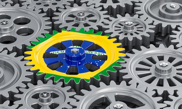 Zdjęcie flaga brazylii na przekładni biznesowej koncepcji przemysłowej renderowanie 3d