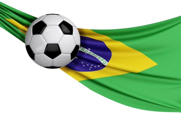 Flaga Brazylii z piłką nożną Koncepcja kibiców 3D Rendering