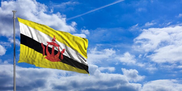 Flaga Brunei na tle błękitnego nieba ilustracja 3d