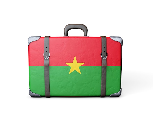 Flaga Burkina Faso na skórzanej walizce vintage Renderowanie 3D