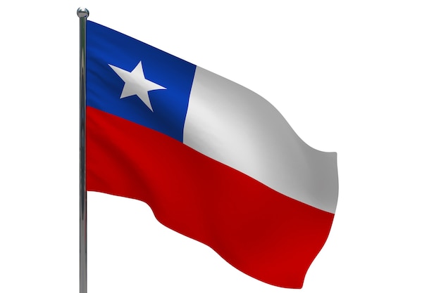 Flaga Chile na słupie. Maszt metalowy. Flaga narodowa Chile 3D ilustracji na białym tle