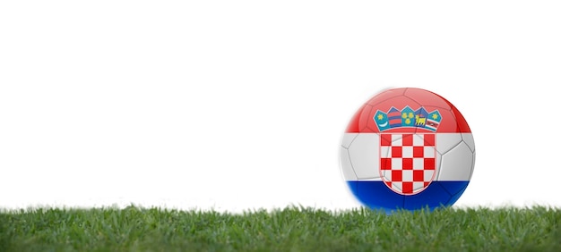 Flaga Chorwacji na piłce nożnej na przestrzeni kopii trawy z białym tłem