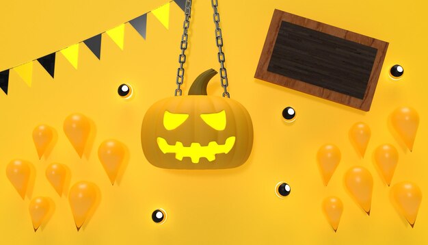 Flaga Dyni Oko Ikona Zły Duch Latarnia Strach Horror Tablica Makieta Pusty Balon Symbol Szczęśliwy Halloween Wakacje 31 Trzydzieści Jeden Października Miesiąc Uroczystości Festiwal Party3d Render