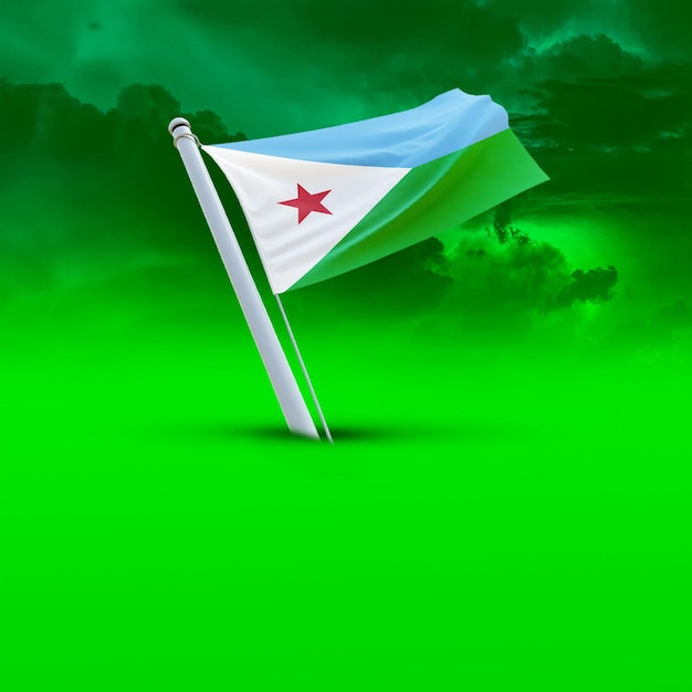 Flaga Dżibuti na tle zielonej chmury w mediach społecznościowych
